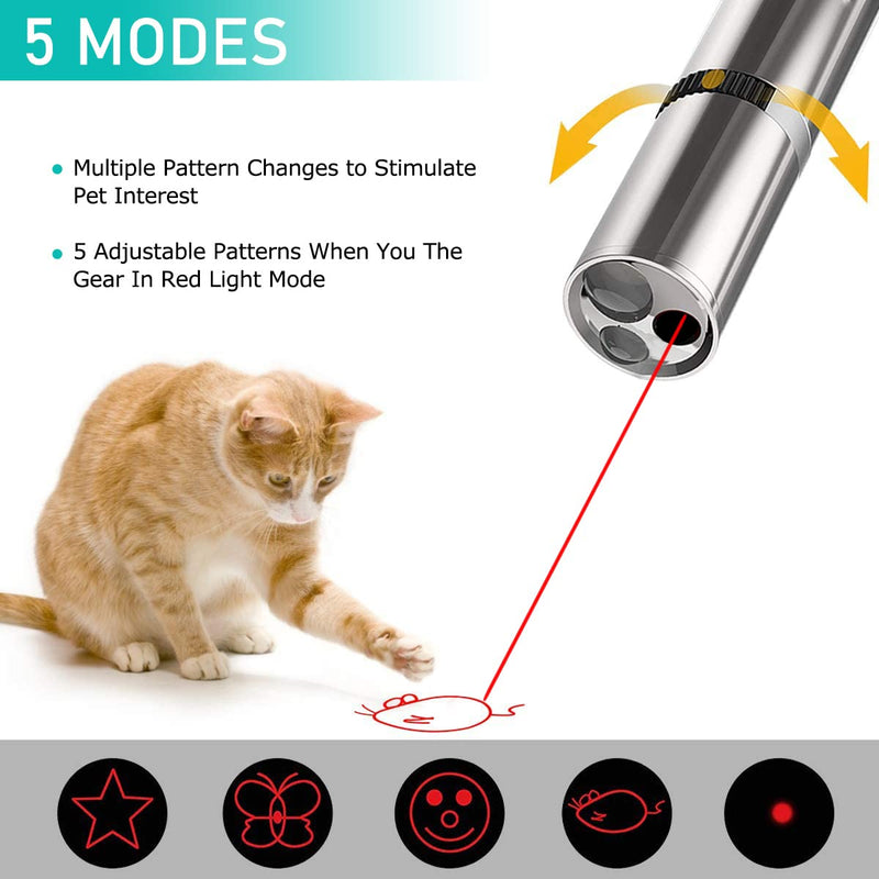 Cowjag Cat Laser Toy, 7 Adjustable Patterns Laser Pointer, USB Recharge Laser, Long Range 3 Modes Training Chaser Interactive Toy, Dog Laser Pen Toy Silver - BeesActive Australia