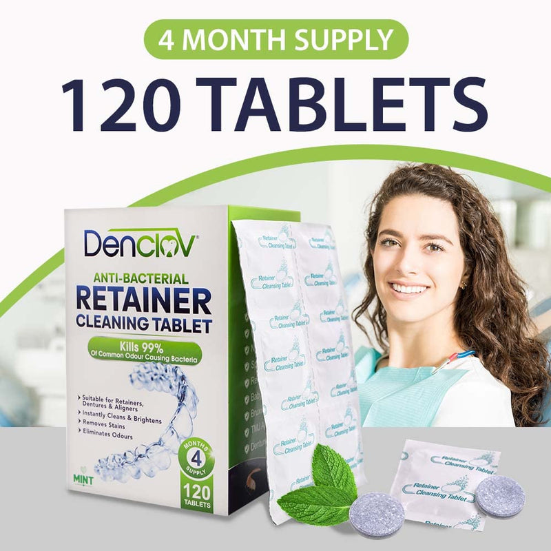 Retainer Cleaning Tablets, Fresh Brite & Stain-Free, for Invisalign, Aligners, Dentures, Mouth Guard, Denture Cleaner - 120 Tablets 4 Month Supply - BeesActive Australia