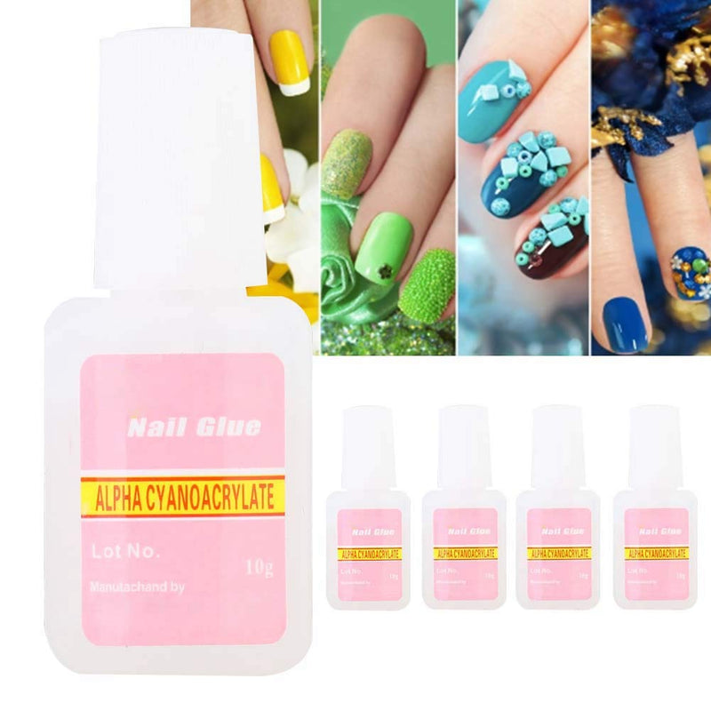 Strong Nail Glue, Quick Drying Acrylic Nail Decoration Adhesive, Manicure Tool Nail Tip Glue with Brush 5pcs - BeesActive Australia