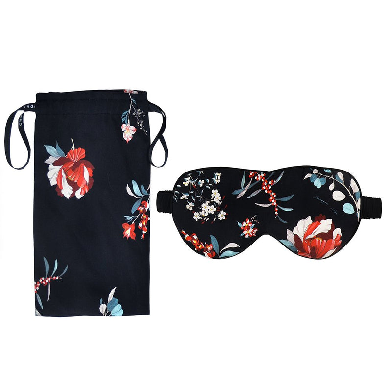 CHAMO POMEO 100 Silk Sleep Mask & Blindfold, Smooth Women Floral Eye Mask 4.7x9.8 Inches (black) black - BeesActive Australia