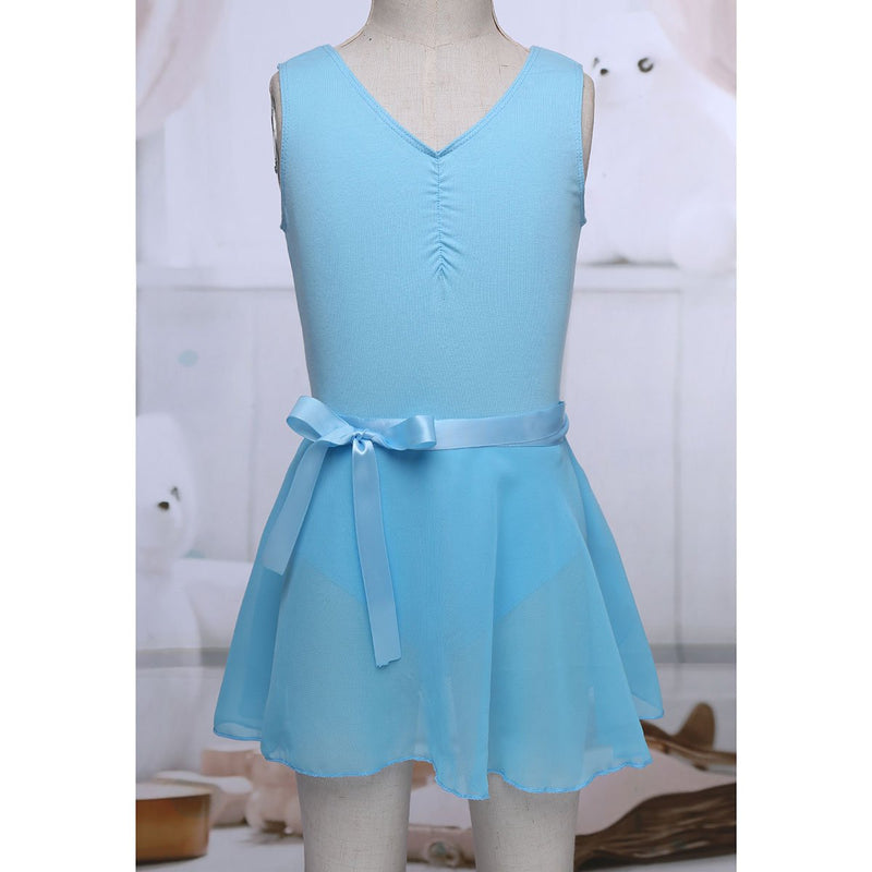 [AUSTRALIA] - TiaoBug Girls' Classic Camisole Sleeveless Tank Leotard Tied Skirted Dress Outfits for Gymnastics Training Ballet Dance Sky Blue 5 / 6 