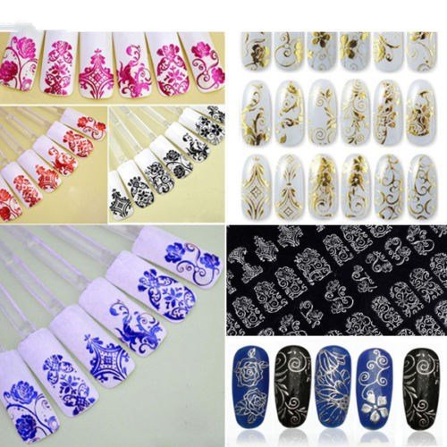 Warm Girl 108Pcs 3D Silver Flower Nail Art Stickers Decals Stamping DIY Decoration Tools Sliver - BeesActive Australia