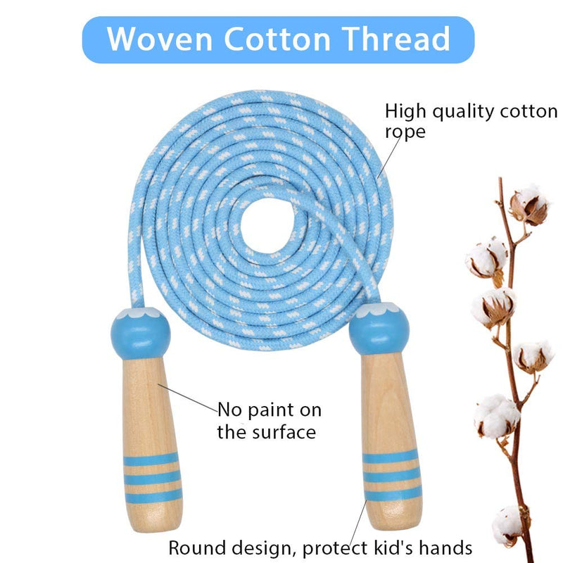 ACEONE Jump Rope Kids, 7ft Adjustable Cotton Skipping Rope with Wooden Handle for Boys and Girls Fitness Outdoor Exercise Blue - BeesActive Australia