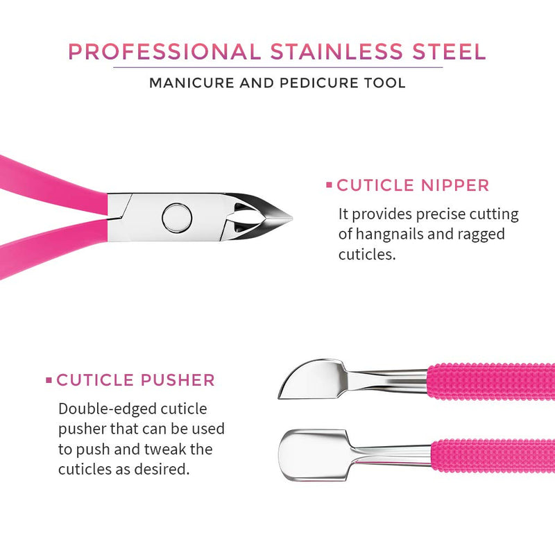 Andlane Cuticle Trimmer and Cuticle Pusher - Professional Stainless Steel Cuticle Nippers, Remover and Cutter - Manicure and Pedicure Tools (Pink) - BeesActive Australia