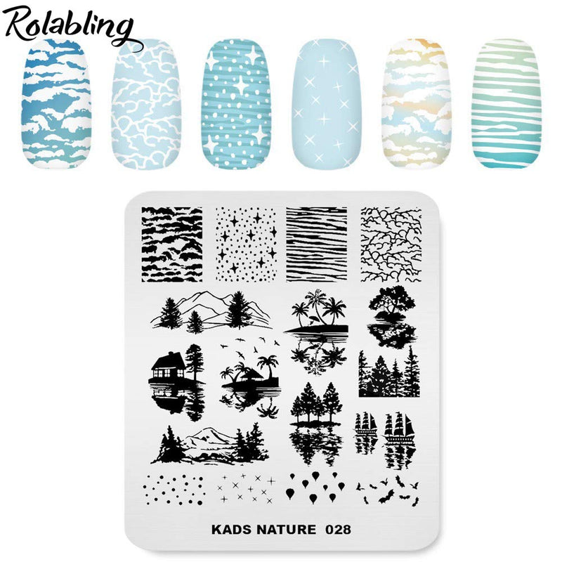 Nail Stamping Plate Fashion Nature Lake Lakeside River Seaside Jungle Night Sky Theme Multi-Pattern Stamp Print Image Stamp Template Nail Art for Nail Design By Rolabling NA028 - BeesActive Australia