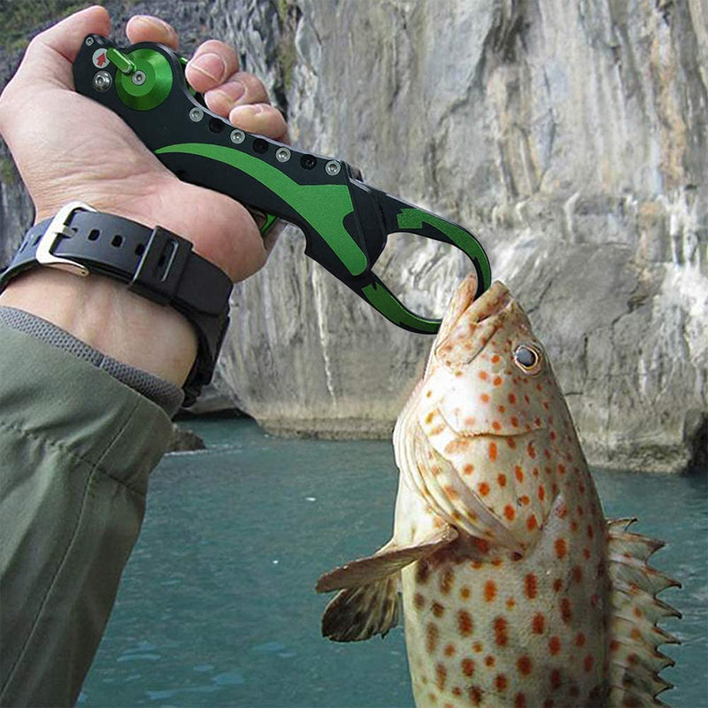 Night Cat Folding Fishing Lip Gripper Grabber Grip with Sheath Foldable Collapsible Fish Holder Control Accessories Portable Lightweight Aluminium Alloy 110lbs Loading Capacity green - BeesActive Australia