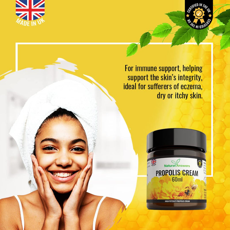 Bee Propolis Cream 60ml - Moisturising Natural Propolis Balm Ointment Remedy for Dry Skin, Cold Sores and Spots - UK Manufactured - BeesActive Australia