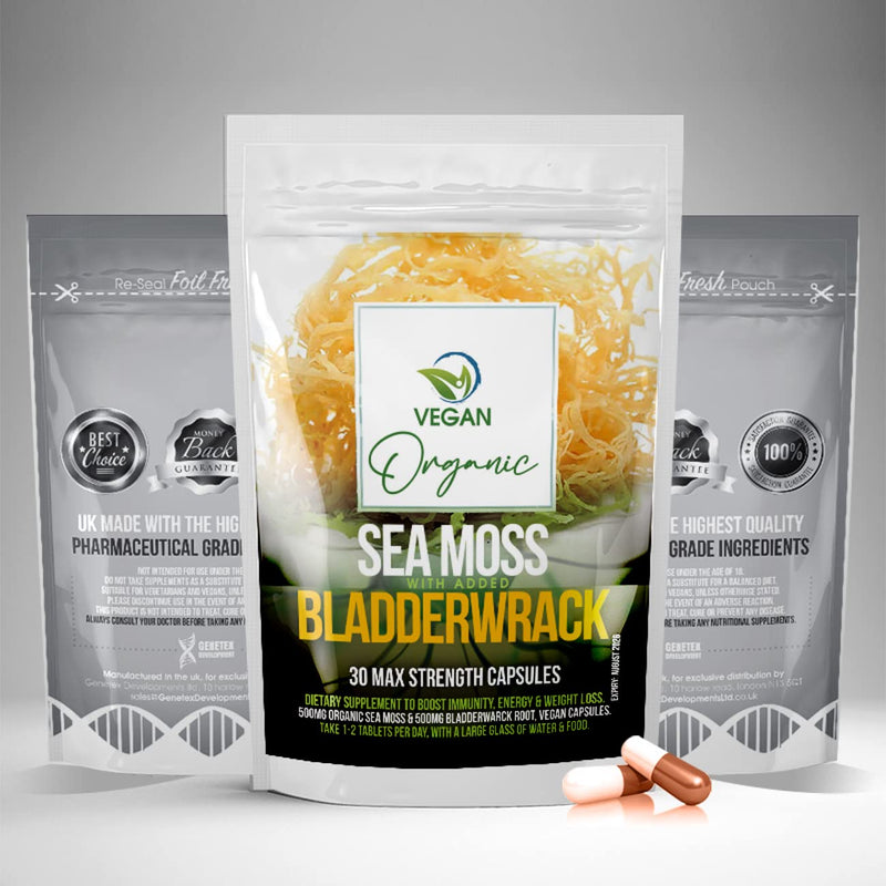 Sea Moss & Bladderwrack Capsules - 30 Vegan Capsules - Organic Irish Sea Moss Gluten Free and Immunity Booster - BeesActive Australia