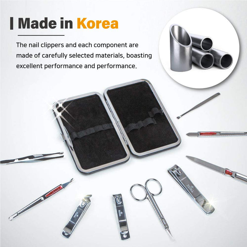 Made in Korea ROYAL Nail clipper set, 9pcs, Metalframe Manicure set black - BeesActive Australia