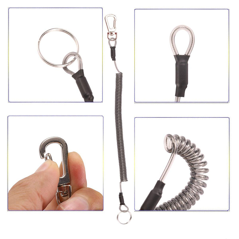BB Hapeayou Fishing Lanyard (7Pcs) Safety Retractable Coiled Tether with Carabiner and Split Ring for Pliers, Boating, Tools(Black) - BeesActive Australia