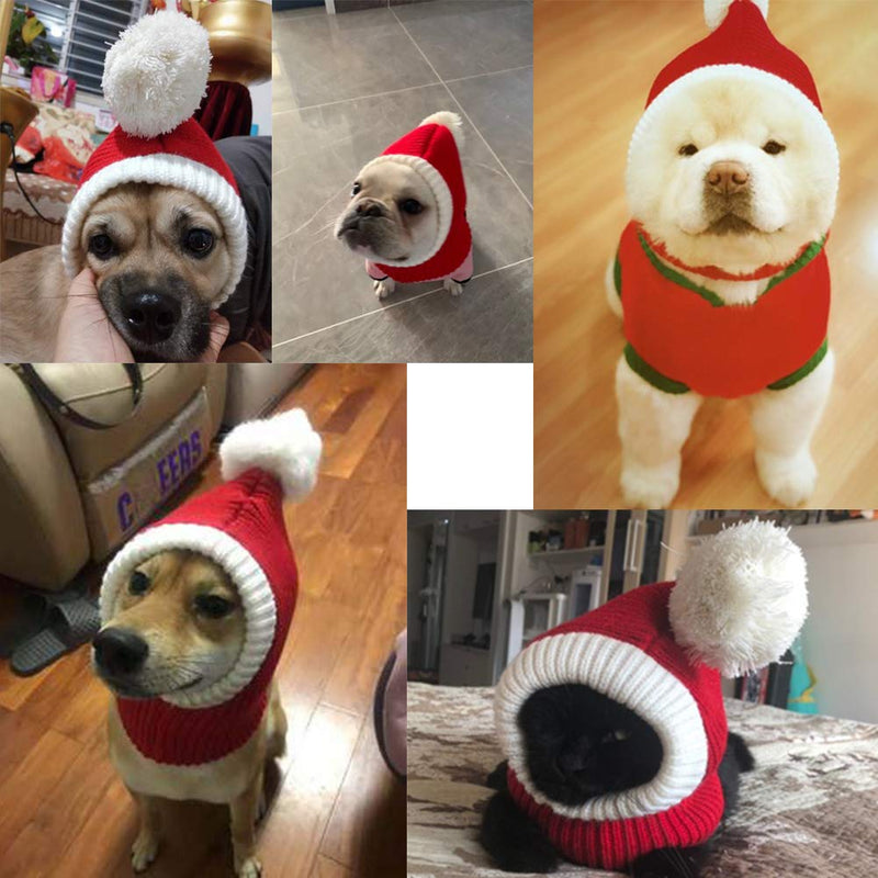 NACOCO Christmas Dog Hat Crocheted Snood Funny Pet Cap with Pompon Red Green Warm Winter Dog Hat Knit Snood Headwear for Pets & Women & Men X-Small (Pack of 1) - BeesActive Australia