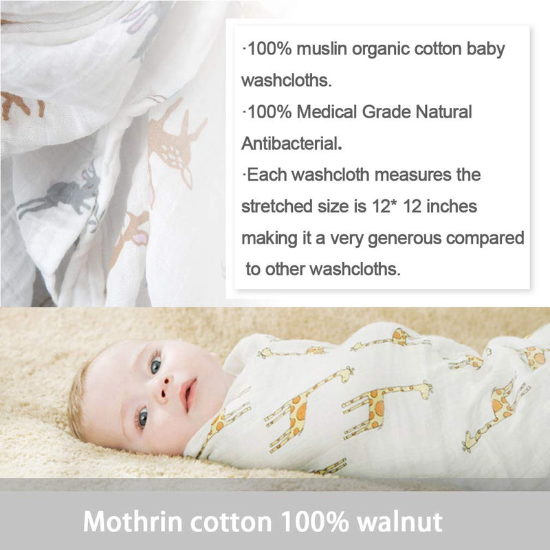 YTBUBOR 2 Pack Baby Muslin Washcloths 120cm × 120cm Cotton Muslin Cartoon Blanket Water Absorbent Face Towel Baby Shower Wipes for Newborn - BeesActive Australia