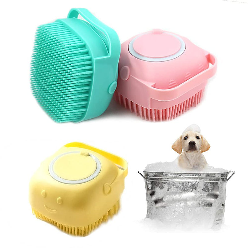 DUALSHINE Upgraded Dog Bath Brush,Best Pet Bathing Tool for Dogs,Soft Silicone Dog Grooming Brush Bristles with Loop Handle Give Pet Gentle Massage,Extra Shampoo Dispenser(Yellow) Yellow - BeesActive Australia