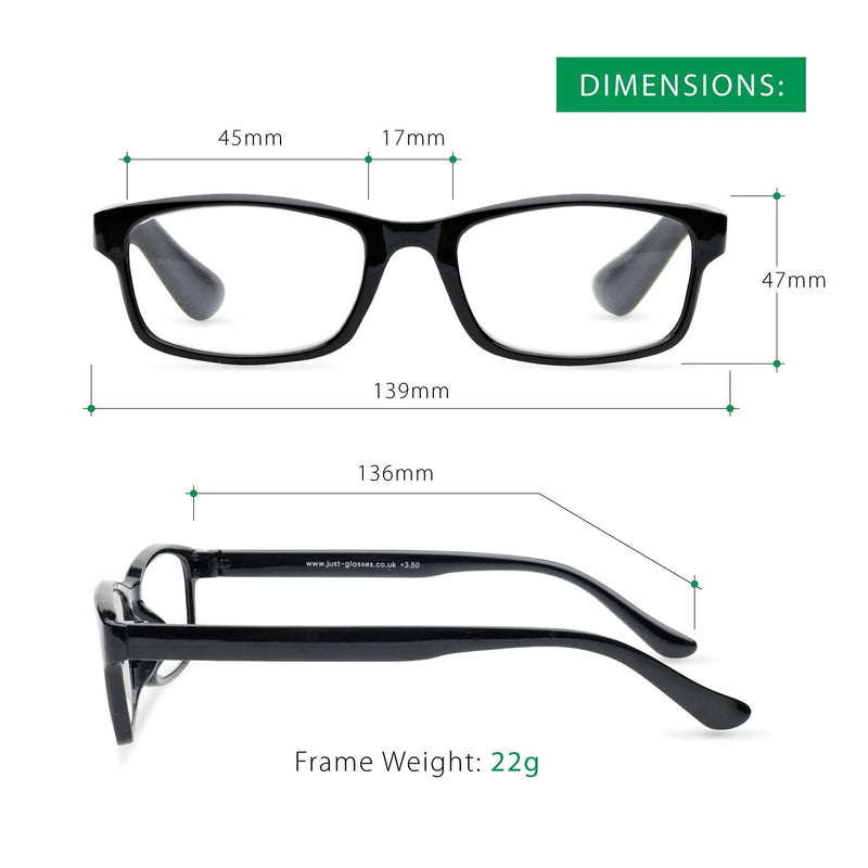 10 Pack Reading Glasses Women and Men, Spectacles Eyeglasses, Plastic Classic Style Black Frame, Inexpensive Value Readers, Multi Pack Set of Cheap Glasses for Reading (+2.50) +2.50 Magnification (Pack of 10) - BeesActive Australia