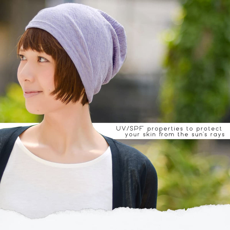 CHARM Womens Organic Cotton Beanie Hat - Mens Slouchy Beanie Made in Japan Chemo Hat Large Mix White - BeesActive Australia