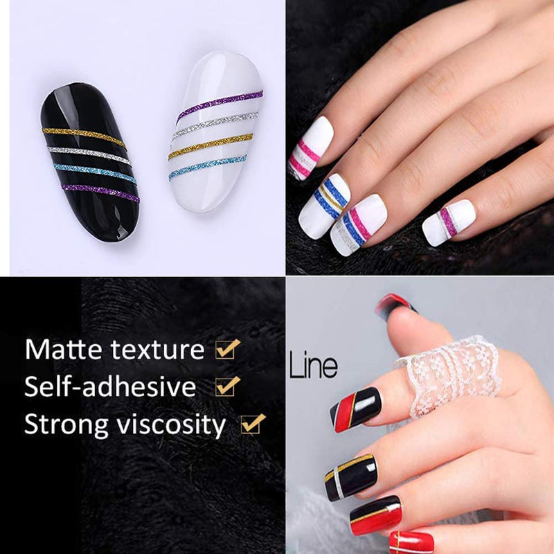 Nail Striping Tape Line 40 Rolls Multicolor Glitter Matte Texture Decal Nails Art Adhesive Sticker Foil with 2Pcs Tape Roller Dispenser Holder - BeesActive Australia