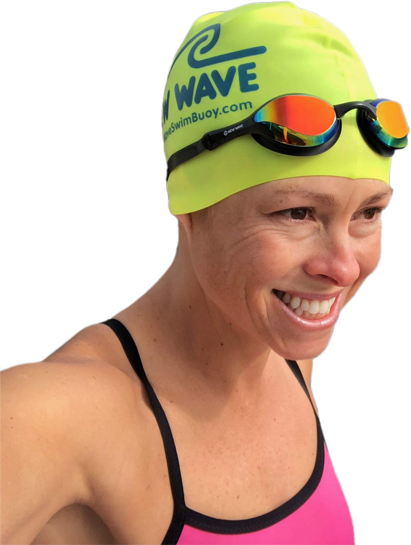New Wave Swim Goggles with Protective Storage Case - Anti Fog Lenses, Four Nose Bridges for Triathlon & Open Water Swimming Bonfire = Revo Lens in Black Frame - BeesActive Australia