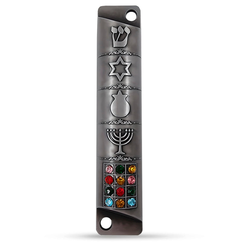 Set of 2 Pewter Mezuzah Case with Scroll for Door Jewish Symbols Star of David Menorah Ten Commandments 12 Tribes of Israel Mezuzah Set Judaica Gift 10 cm / 4 inch - BeesActive Australia