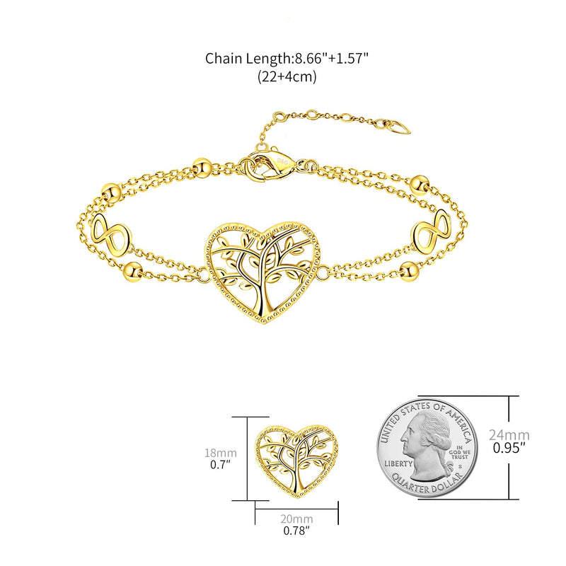 G&GEMSJEW Heart Ankle Bracelet for Women, 14K Gold Plated Handmade Dainty Layered Rhinestone Anklet Gold Beaded Chain Anklet 10", Cubic Zirconia Summer Beach Foot Chain Ankle, Multi-color Optional Gold Tree of Life - BeesActive Australia