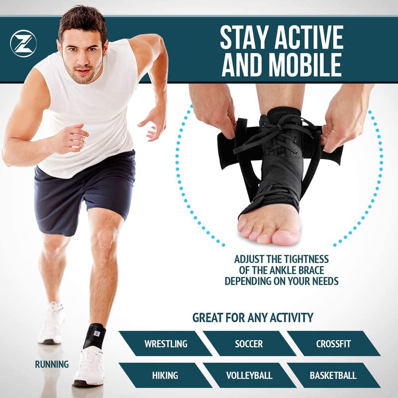 Z ATHLETICS Zenith Ankle Brace, Lace Up Adjustable Support – for Running, Basketball, Injury Recovery, Sprain! Ankle Support Wrap for Men, Women, and Children (Black, Medium) Medium (Pack of 1) Black - BeesActive Australia