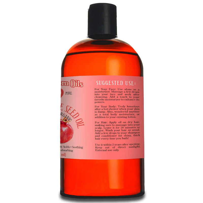 16oz Pomegranate Seed Oil, 100% Pure and Natural, Organic and Rich in Antioxidants for Supple, Soft Skin and Hair - Includes Pump & Flip Cap - BeesActive Australia