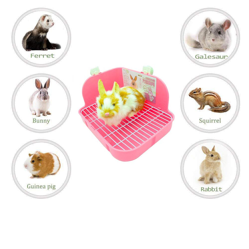 SunshineBio Rabbit Litter Box Toilet for Small Animal Bunny Rabbits Guinea Pig Galesaur Ferrets Corner Litter Pan Potty Trainer with Stainless Steel Panel Small Pets Cage Toilet Bedding Box Pink - BeesActive Australia