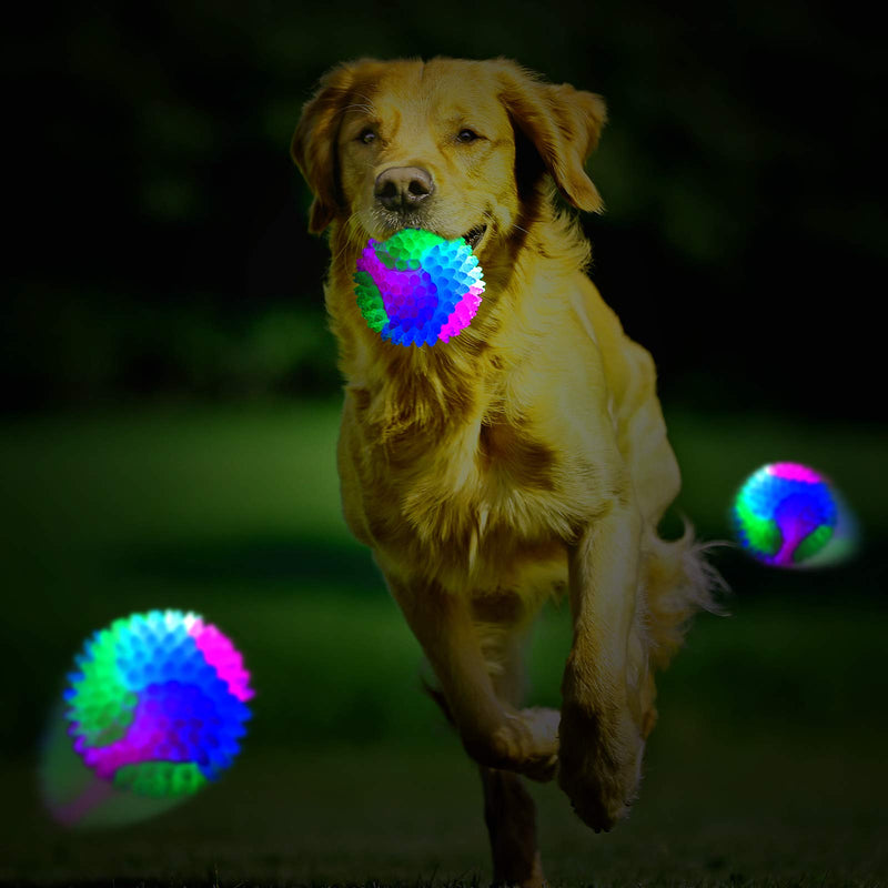 4 Pieces Spiny Light Dog Balls LED Glowing Pet Spiky Ball Flashing Elastic Ball Pet Spiny Balls Molar Ball Interactive Cat Toys for Pets Cats Dogs Chewing Teeth Cleaning, 2.2 Inch Classic Style - BeesActive Australia