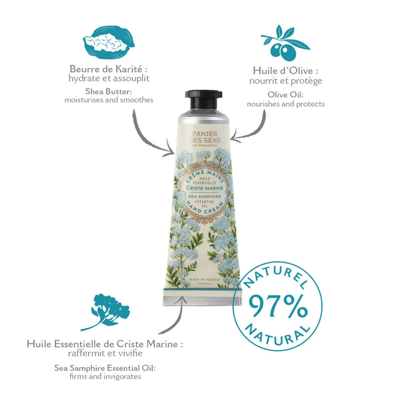 Panier des Sens Sea Samphire Hand cream for dry cracked hands with Olive oil & shea butter, hand lotion - Made in France 97% natural - 1floz/30ml Sea Fennel 1 Fl Oz (Pack of 1) - BeesActive Australia