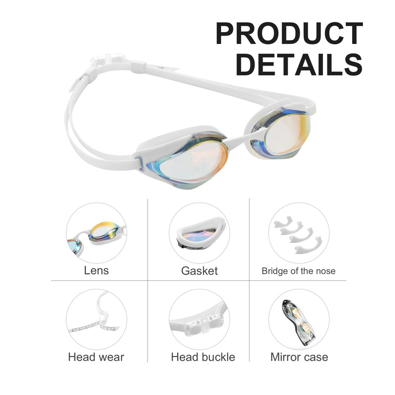Professional Racing Mirrored Goggles Adjustable Scale Strap Hnearstar Anti-fog Anti-UV Silicone Swim Goggles Adult Men Women White - BeesActive Australia