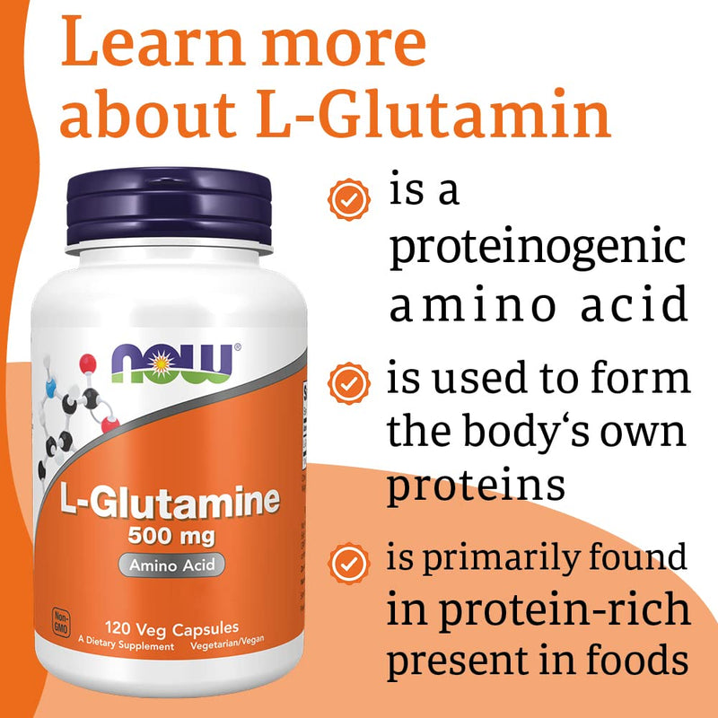 Now Foods, L-Glutamine, 500mg, 120 Vegan Capsules, Lab-Tested, Amino Acid, Gluten Free, SOYA Free, Vegetarian - BeesActive Australia