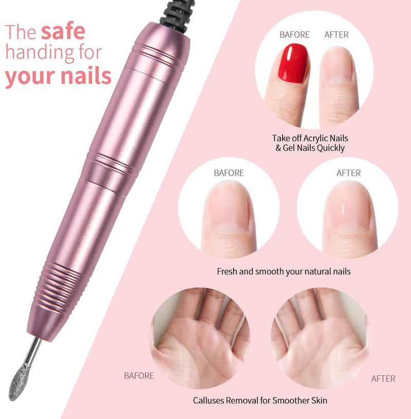 MAYCHAO Portable Electric Nail Drill, Pedicure and Manicure Kit for Acrylic Gel Nails, Manicure Polishing Shape Tools Design, Pink - BeesActive Australia