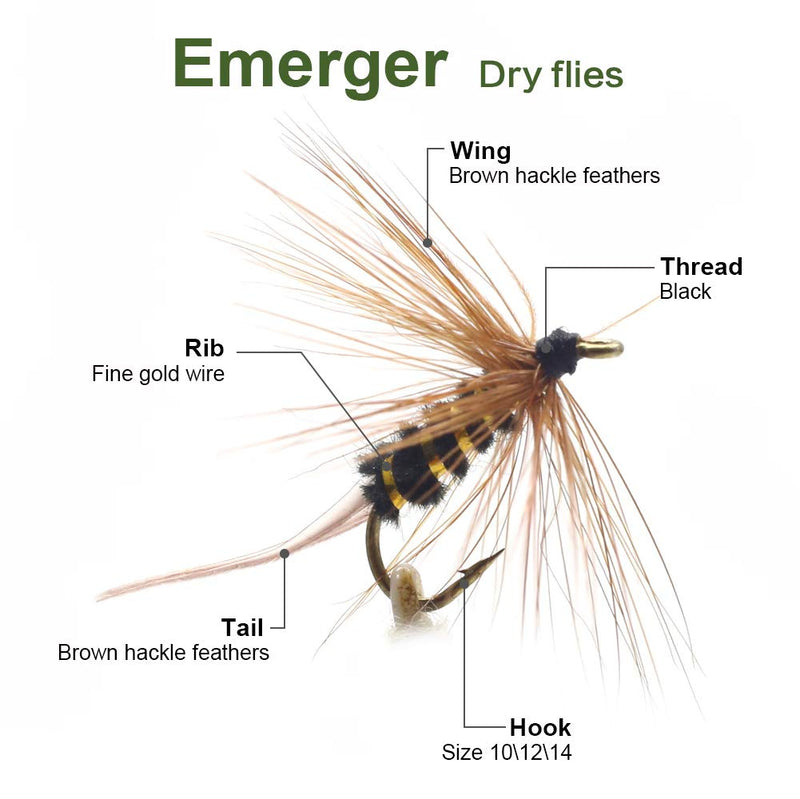 YZD Fly Fishing Trout Flies Kit 12pcs Fly Fishing Lure for Trout Premium Dry Wet Flies Streamer Mayfly Emerger Flys Trout Fly Fishing Gear Bait Assorted C - BeesActive Australia