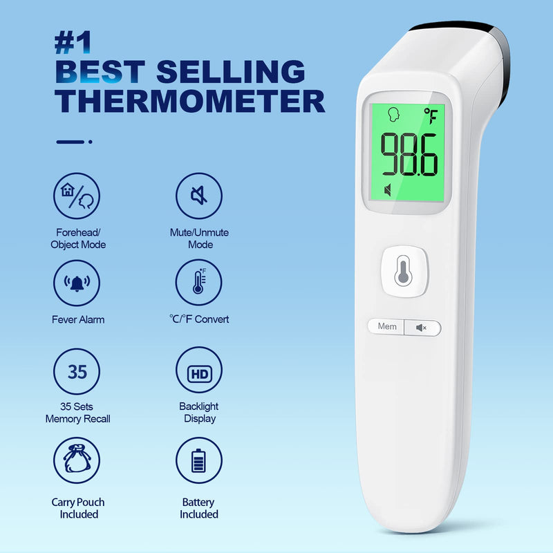 Forehead Thermometer, Baby and Adults Thermometer with Fever Alarm, LCD Display and Memory Function, Ideal for Whole Family (White) - BeesActive Australia