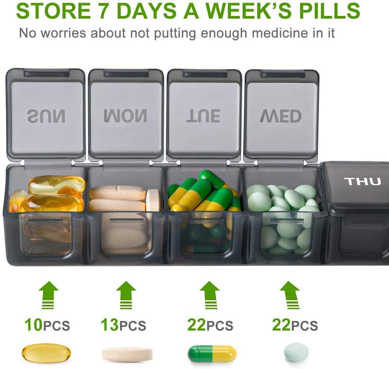 SUKUOS Pill Box Organiser 2PC, 7 Day 1 Times Extra Large Weekly Pill Organiser, BPA Free for Vitamins, Fish Oils, Travel, Supplements and Medication - BeesActive Australia