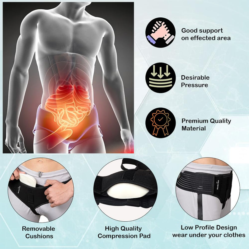 Wonder Care - Black Inguinal Hernia Support Truss for Single Inguinal or Sports Hernia with one Removable Compression Pads & Adjustable Groin Straps Surgery & Injury Recover (Left L-36-39 inches) L(36"40") Single-left - BeesActive Australia