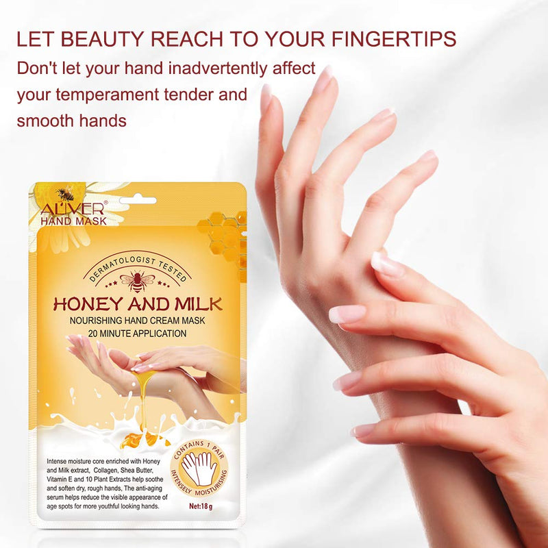 3 Pack Moisturizing Hand Mask Gloves, Hand Skin Repair Renew Mask, Hand Peeling Mask for Dry Hands, Repair Rough Skin for Women & Men (Milk) (honey milk) honey milk - BeesActive Australia