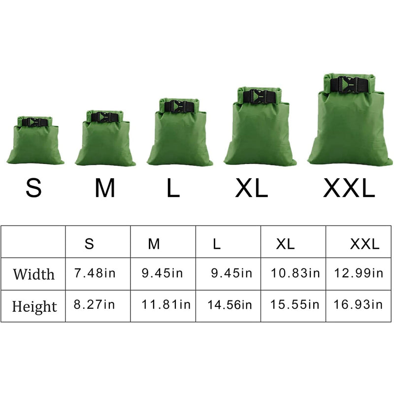 5 Pack Waterproof Dry Sacks, Lightweight Outdoor Dry Bags Ultimate Dry Bags for Rafting Boating Camping (1.5L, 2.5L, 3.5L, 4.5L, 6L) Army Green - BeesActive Australia