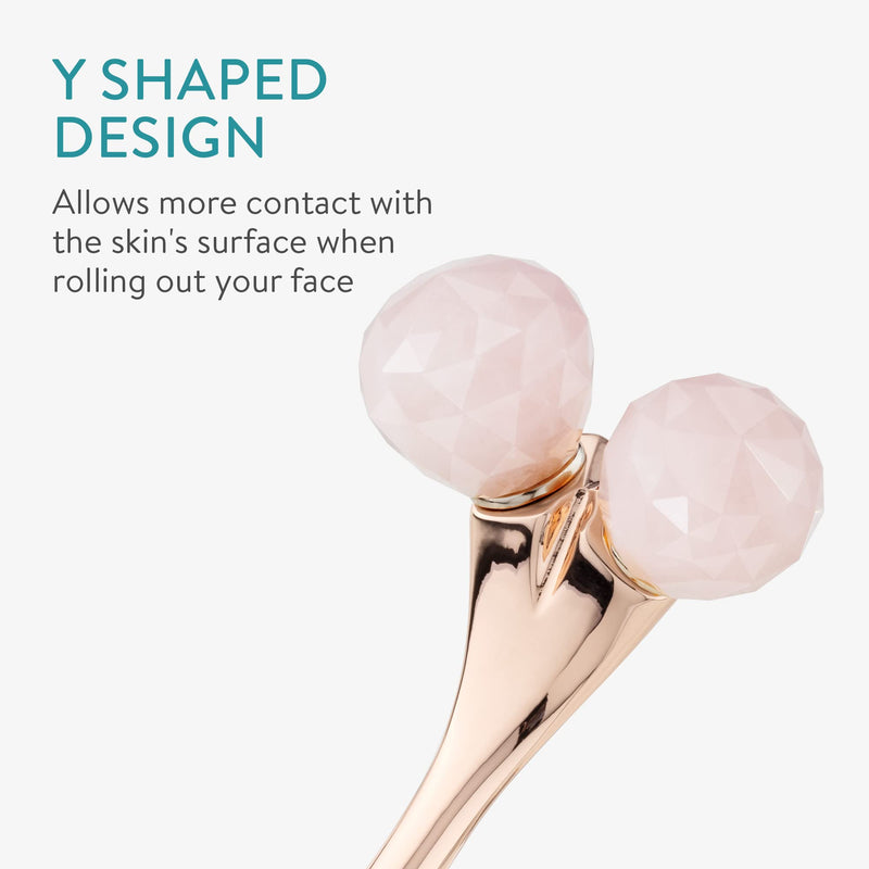 Navaris Rose Quartz 3D Face Roller - Facial Massager Facial Roller - Beauty Skincare Tool for Massaging Cooling Smoothing Skin Routine - Rose Gold - BeesActive Australia