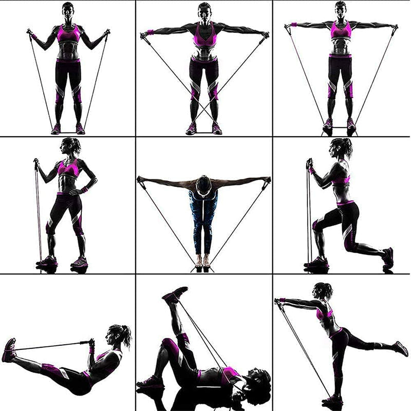 Resistance Exercise Bands Set with Handles Workout Bands for Physical Therapy, Strength Training, Muscle Toning - Door Anchor and Workout Guide. Gray,Blue,Red - BeesActive Australia