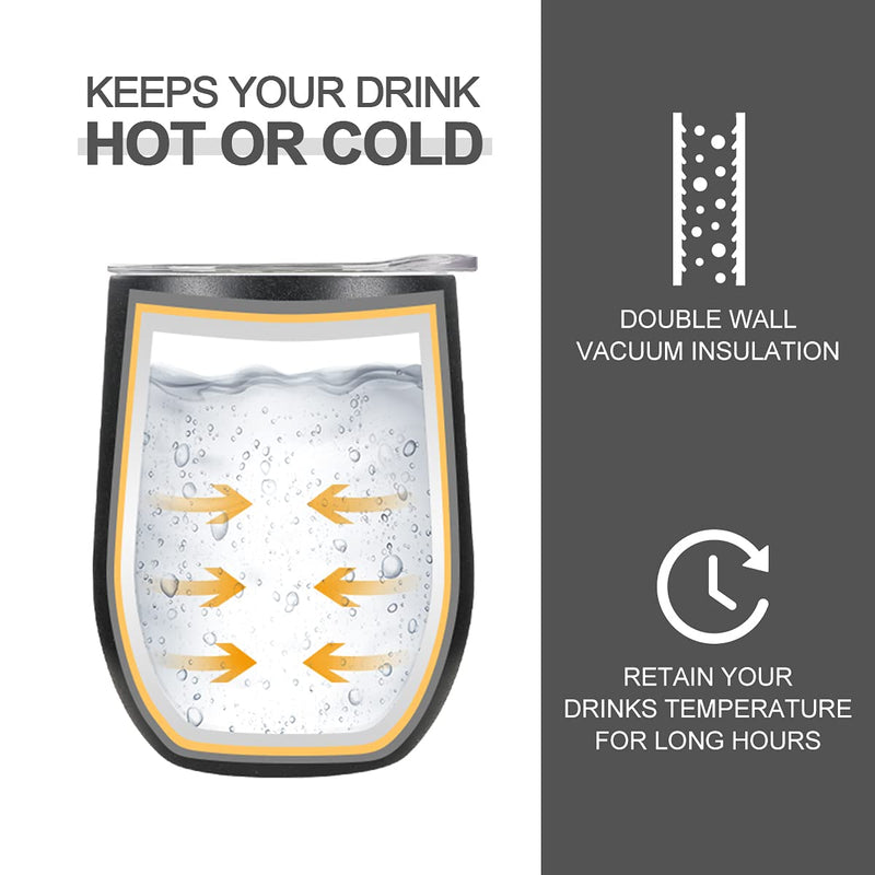 Life's Easy Stainless Wine Glass Tumbler with Lid - 12oz. Wine Glass Tumbler - Vacuum Insulated Travel Wine Tumbler with Lid - Travel Wine Tumbler - 18/8 Stainless Steel - Set of 1 - Black Pineapple - BeesActive Australia