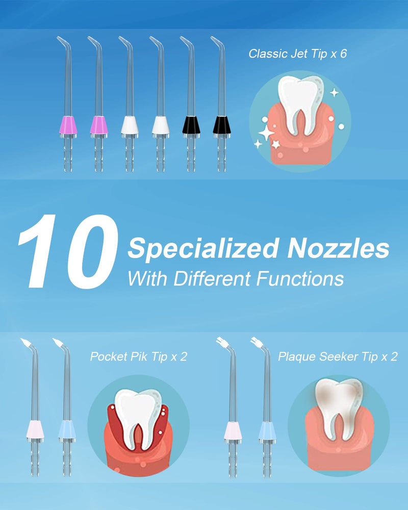 MySmile 10 PCS Replacement Jet Tips Oral Irrigator Nozzle Set Compatible with Waterpik Water Flosser, Includes Classic Tips Periodontal Pocket Tips and Plaque Seeker Tips - BeesActive Australia