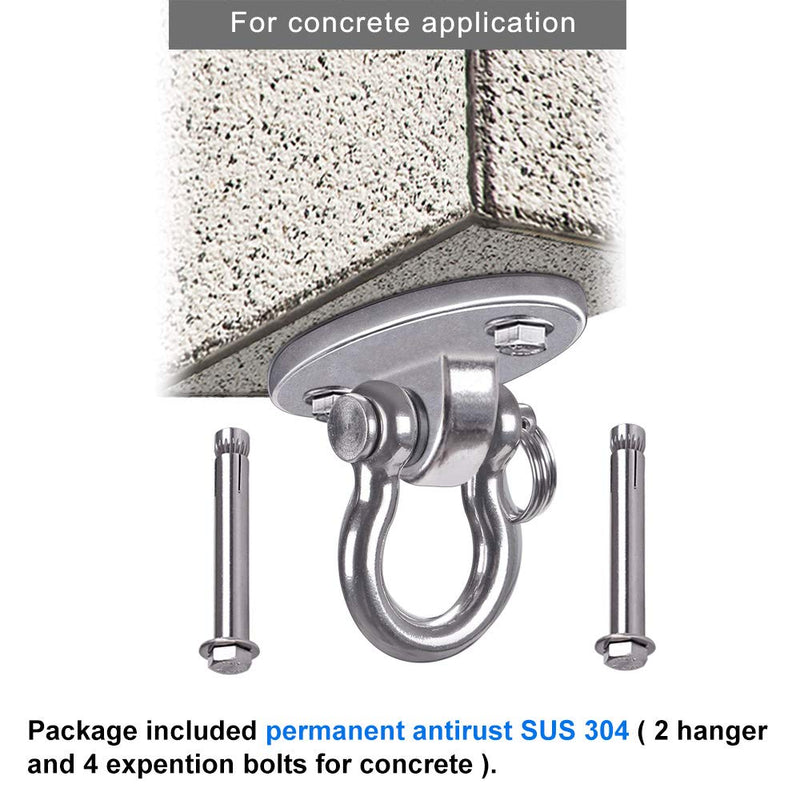 BeneLabel Set of 2 Permanent Antirust Stainless Steel 304 Heavy Duty Swing Hangers, 2000 LB Capacity, 4 Expansion Bolts for Concrete, Yoga Hammock Chair Sandbag, Swing Sets, 180° Swing - BeesActive Australia
