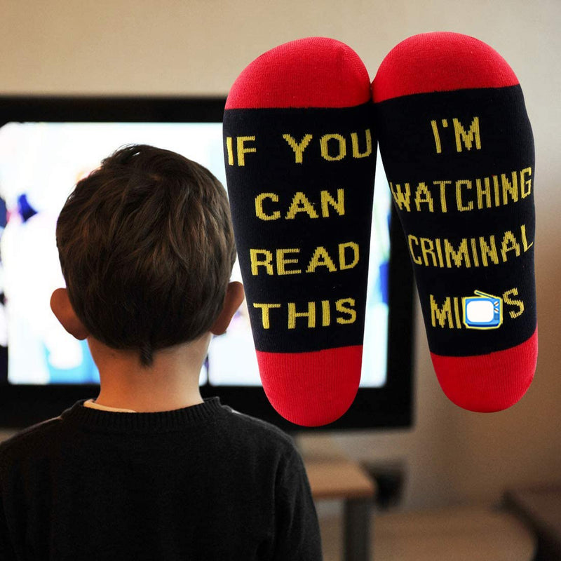 LEVLO If You Can Read This I'm Watching Criminal Cotton Socks Criminal Fans Gift (2 Pairs/Set) 2 Pairs/Set - Mid Calf - 3 - BeesActive Australia