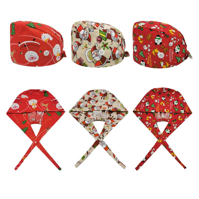 Cute Printed Working Cap with Button and Sweatband Adjustable Bouffant Hats for Women Men （3 Pcs Red - BeesActive Australia