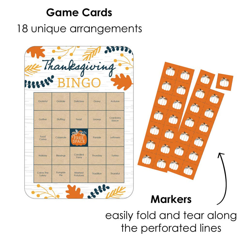 Big Dot of Happiness Happy Thanksgiving - Bingo Cards and Markers - Fall Harvest Party Bingo Game - Set of 18 - BeesActive Australia
