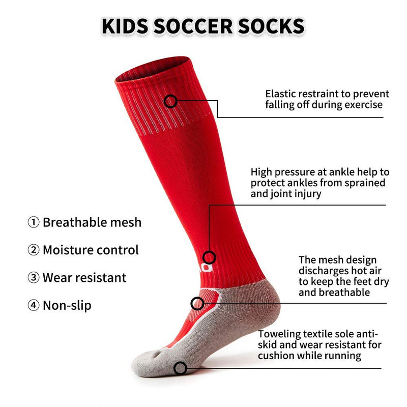 5 Pairs Kids Soccer Socks Boys Girls High Tube Long Knee Athletic Football Socks (4-18 Years) color mess Orange + Dark Green + Red + Purple + Blue Medium - BeesActive Australia