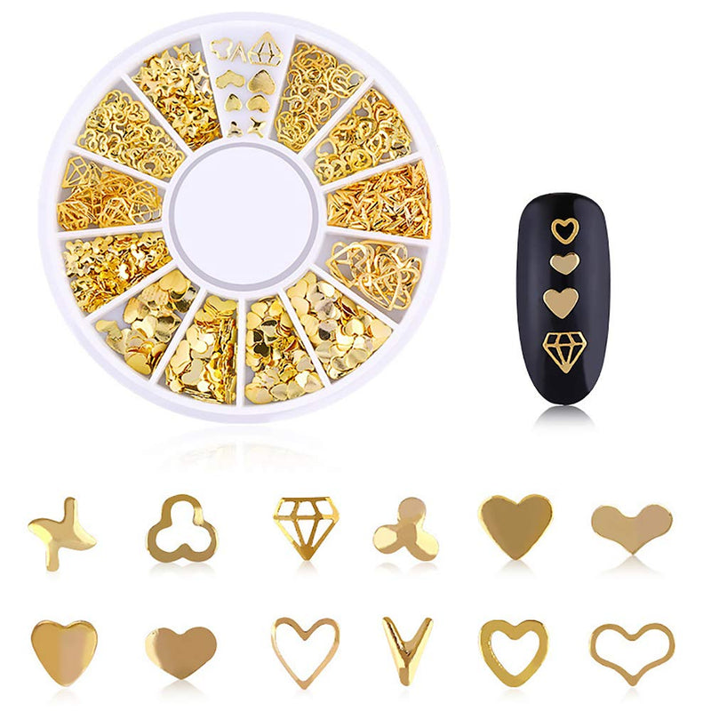 WOKOTO 6 Boxes Gold Metal Nail Studs Rose Star Moon Feather Nail Charm Kit 3D Nail Art Jewelry Decoration With 1Pc Tweezers And Picker Pencil KIT3 - BeesActive Australia