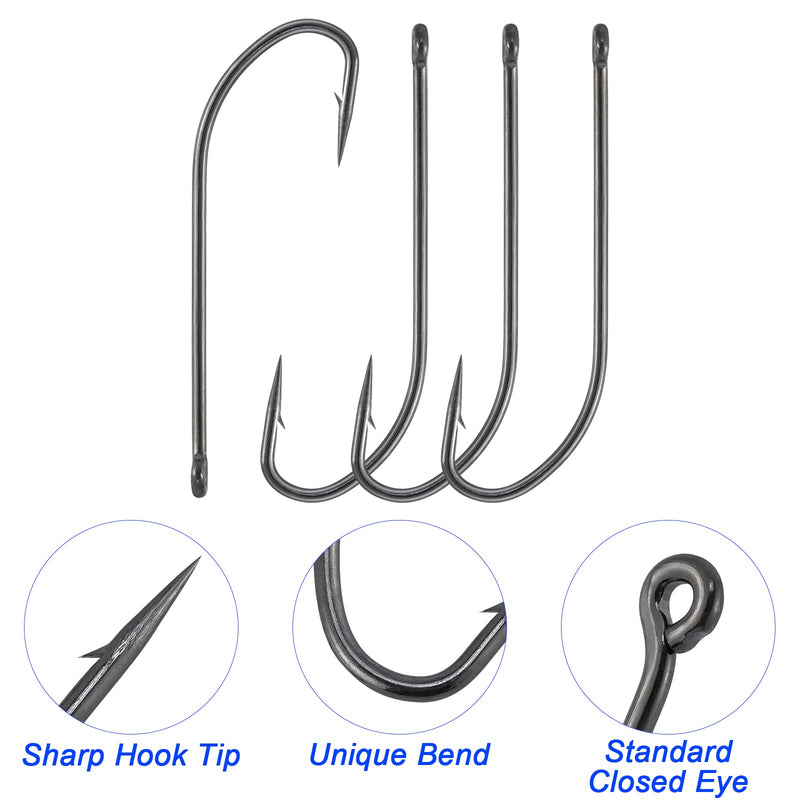 Dr.Fish 100 Pack O'shaughnessy Hook High Carbon Steel Fishing Hooks Sea Bass Fishing J Hooks for Freshwater Saltwater Size 10-10/0 - BeesActive Australia