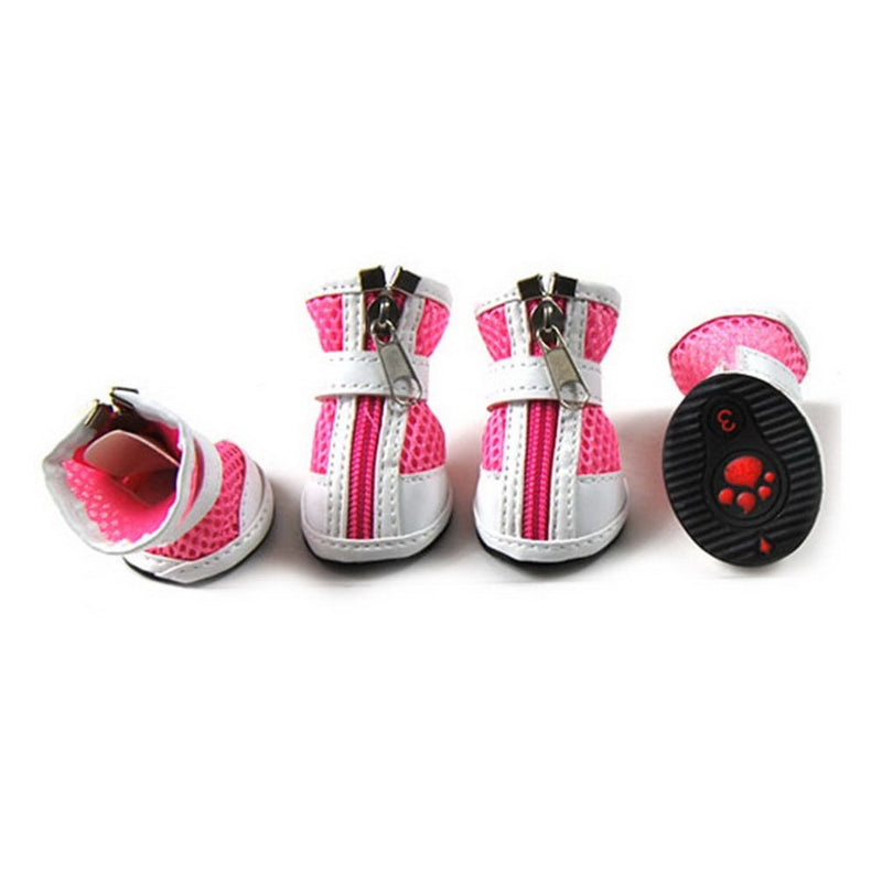 Zunea Small Dog Shoes for Hot Pavement Summer Breathable Mesh Boots Adjustable Non Slip Zipper Pet Dogs Booties White PU Paw Protector 3# (LxW: 1.9 * 1.65") Pink - BeesActive Australia