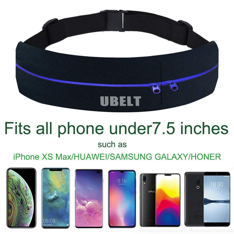 UBELT Running Belt Phone Holder Waist Pack for Hiking Travel Walking Fitness Jogging Gym for iPhone 11 Xr Xs Max 8Plus Galaxy S10 Edge Men Women BUCKLE BLUE ZIPPER 27"-45" - BeesActive Australia